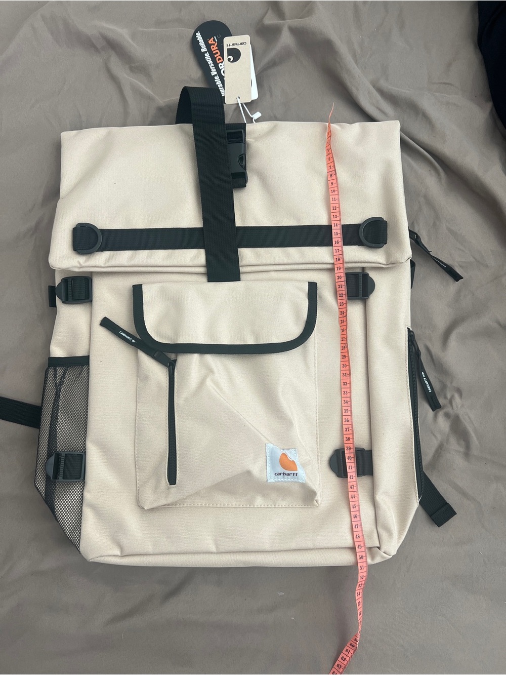 Carhartt Canvas Roll-Top Backpack in Beige with Black Trim